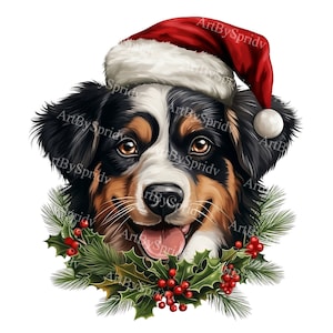 Cute Dog With Christmas Santa Hat Transparent PNG Clipart,Kid/Adult Cartoon Design,Printable Sublimation,Commercial,Magical Animal Clip Art