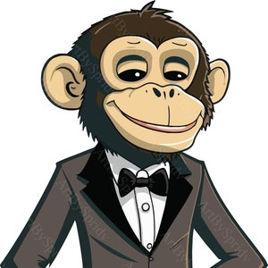 Niedliche Cartoon Affe Clipart im Smoking, digitaler Download, transparentes PNG, kommerzielle Nutzung, Sofort-Download für T-Shirts, Tassen, Einladungen