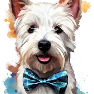 Watercolor West Highland Terrier Puppy Dog Bowtie - Transparent 4 PNG Clipart -Printable T-Shirt,Mug,Tumbler Sublimation Clip Art,Commercial
