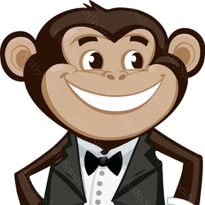 Charming Tuxedo-Wearing Monkey PNG Clipart, Cute Animal Illustration for Invitations, Digital Clip Art, Fun & Playful Character for Kids