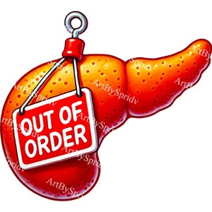 Funny Human Pancreas Clipart PNG - Out of Order Sign Humor Medical Organ Design for Doctors, Nurses, Health Professionals Illustration, DIY