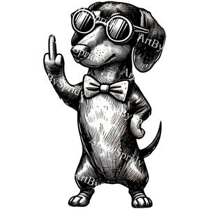 Funny Dachshund PNG Clipart, Rude Wiener Dog Middle Finger Art, Cool Sausage Dog with Sunglasses, Sarcastic Dog Sublimation Printable Design