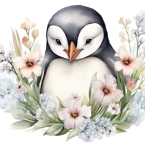 Set di clipart PNG con fiori di pinguino e bucaneve, pacchetto di clipart trasparenti da 4 pezzi per lavoretti fai da te a tema invernale, decorazioni per la cameretta dei bambini, maglietta DTG, tazza