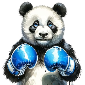 Panda boxeador con guantes de gran tamaño, clipart - PNG digital para DTG, camisetas, tazas, vasos, sublimación, scrapbooking - Clip art de panda divertido
