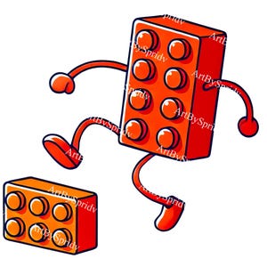 Funny Cartoon Brick Character PNG, Playful Building Block Art, Toy Brick Illustration, Construction Block Clipart, Transparent Digital Print