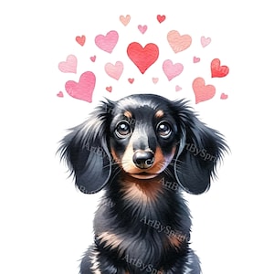 Valentine's Dachshund Clipart - Watercolor Dog PNG for DTG, Mugs, Tumblers, Sublimation, Scrapbooking - Love Heart Dachshund Digital Design