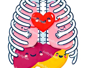 Human Anatomy Clipart,Transparent PNG Personified Organ,Heart,Lungs,Liver,Stomach Clip Art,Medical Illustration,Educational,Scrapbooking&DIY