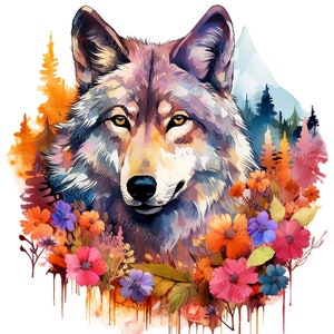 Paquete de imágenes prediseñadas de lobos en acuarela / Imágenes prediseñadas digitales / Gráficos PNG inspirados en la naturaleza para sublimación e imprimibles, manualidades, descarga instantánea