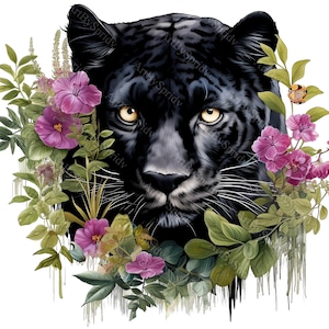Set van 4 panterbloemen te midden van orchideeën en varens transparante PNG-clipart - bloemen afdrukbaar T-shirt, mok, sublimatie-illustraties sublimatie beker, commercieel