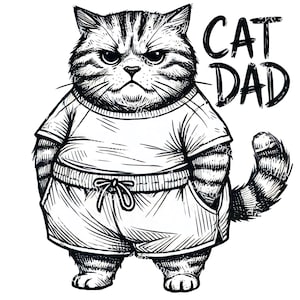 Lustiger Katzenvater transparentes PNG, mürrische Katze in der Jogginghose Clipart, handgezeichnete Haustierliebhaber Illustration für T-Shirt Sublimation, Aufkleber & Geschenke