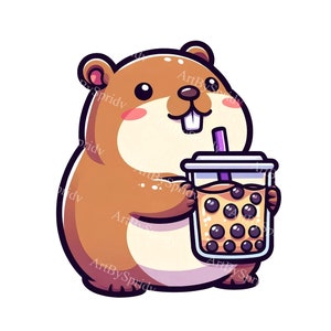 Cute Capybara Bubble Tea Clipart - Adorable Animal Digital PNG for T-Shirts, Mugs, Printable Sublimation & DIY Crafts - Instant Download