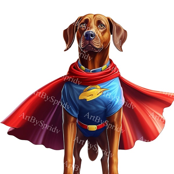 Superhero Dog Digital Clipart, Brave Pup Costume Illustration, Pet Hero Sublimation PNG, Printable Canine Superhero,Kids Room Decor Clip Art