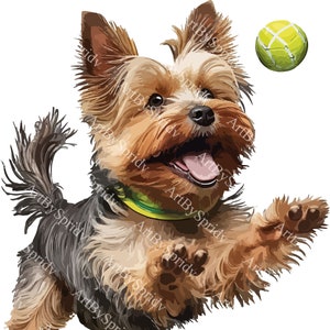 Yorkshire Terrier Dog PNG Clipart, Cute Yorkie Puppy Jumping for Tennis Ball, Pet Digital Clip Art for T-Shirt, Mug, Scrapbooking,DIY Crafts