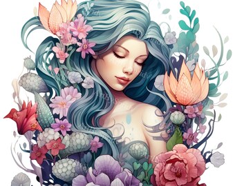 Mermaid Dreams Clipart Collection | Seashell-Inspired Floral PNG | Ocean Fantasy Sublimation Graphics |Mystical Sea Maiden Digital DIY Craft
