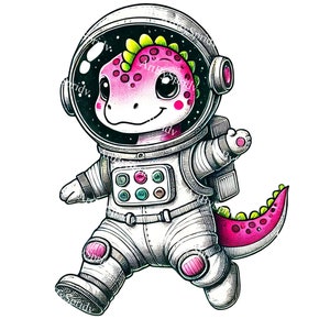 Lindo dinosaurio astronauta PNG Clipart – Ilustración digital con temática espacial para manualidades, calcomanías, álbumes de recortes, invitaciones, camisetas DTG