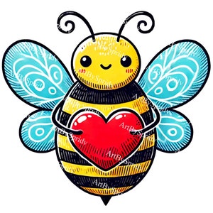 Uroczy Pszczoła Trzymająca Serce Clipart – Przezroczysty PNG na Walentynki, Rzemiosło DIY, Karty, Urocze Projekty Projektowe, Koszulka DTG, Kubek, Naklejka