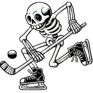 Skeleton Playing Hockey Transparent PNG Clipart, Funny Hockey Skull Player for Sports Decor, DTG T-Shirt, Mug, Halloween Designs, DIY Craft