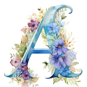 Conjunto de clipart de letra 'A' floral aquarela PNG, letra A botânica elegante para monogramas, decoração de casamento, projeto de artesanato DIY personalizado