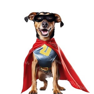 Superhero Dog PNG Clipart, Transparent Digital Download of Cute Heroic Dog in Mask & Cape for DIY Crafts, Invitations, Kids, Nursery Decor