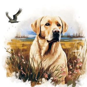 Watercolor Labrador Dog Hunting Duck PNG Clipart - Printable T-Shirt, Mug Sublimation Pet Lover Gift Clip Art - Commercial,Digital Download