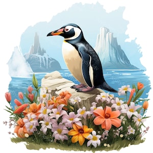 Penguin Clipart Bundle, Arctic Floral Digital Illustrations, Printable Sublimation PNG, Instant Download, Commercial, DIY Crafting Supplies