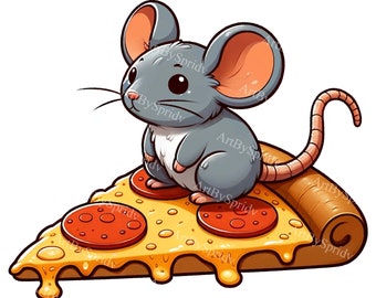 Charming Cartoon Mouse on Cheese Slice Clipart-Digital PNG,Cute Rodent Illustration for T-Shirts,DIY Crafts, Scrapbooking-Instant Download