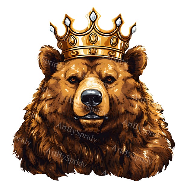Bear With Regal Crown Transparent PNG Animal Clipart, Adult/Kids Print Design, Printable T-shirt Sublimation,Commercial, Cartoon Clip Art