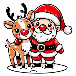 Święty Mikołaj i renifer PNG Clipart-słodkie Boże Narodzenie Przezroczysty Clip Art do Świątecznego Rzemiosła DIY, Kartki, Dekoracje Świąteczne, Koszulka DTG, Kubek Sublimacja