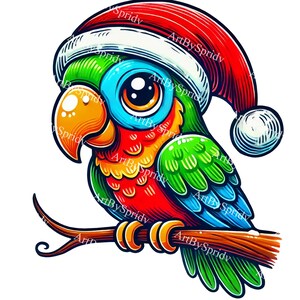 Papagaio de Natal com chapéu de Papai Noel PNG Clipart, Pássaro festivo para cartões de Natal, Convite, Download de artesanato digital DIY, Camiseta de Natal, Caneca, Copo