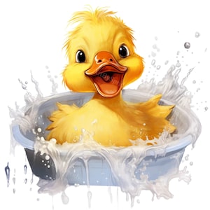 Fluffy Duckling Splashing In A Tub - Transparent 4 PNG Clipart-Printable T-Shirt,Mug,Tumbler Sublimation Baby Shower Clip Art Commercial