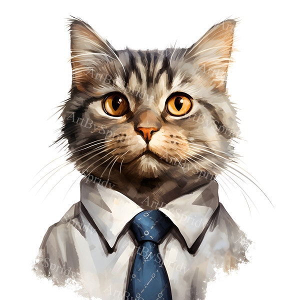 Business Cat Clipart - Professional Cat in Tie and Shirt, Office Cat PNG, Digital Download for Business Cards,Presentations, Decor,DIY Craft