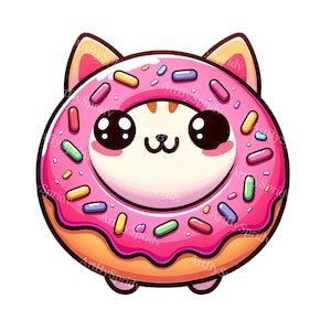 Cute Cat Donut Clipart, Kawaii Digital Clip Art, Printable Sublimation PNG, Instant Download, DIY Craft Supplies for Cricut & Scrapbooking