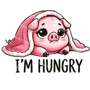 Hungry Pig with Cozy Blanket PNG Clipart, Cute Cartoon Digital Download, Farm Animal Clip Art for Scrapbooking, T-Shirt, DIY Crafts & Decor