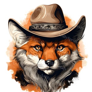 Wild West Fox PNG Clipart, Fox with Cowboy Hat Illustration,Rustic Animal Clip Art,Western Wildlife Digital Download Clip Art,Country Themed