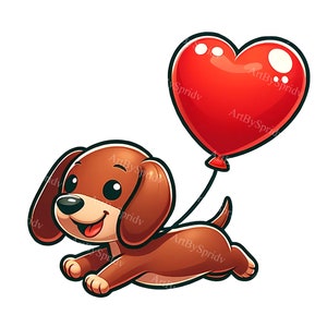 Dachshund Dog Heart Balloon Clipart, Valentine's Day Digital Clip Art, Printable Sublimation PNG for T-Shirts, Mugs, Tumblers & Scrapbooking
