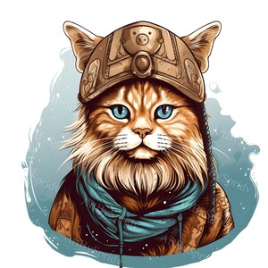 Majestic Viking Cat with Nordic Helmet PNG Clipart, Transparent Digital Clip Art for T-Shirts, Stickers, Sublimation Design,Scrapbooking,DIY