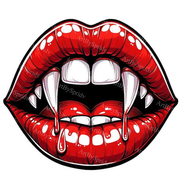 Red Vampire Lips PNG Clipart - Fangs Mouth Graphic for DTG on T-Shirt, Mug, Tumbler Sublimation & Scrapbooking Abstract Minimalism Clip Art