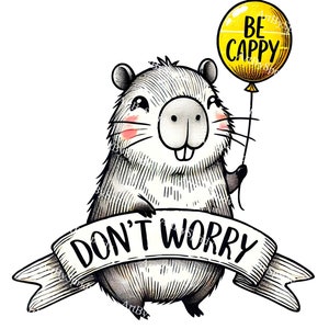 Cute Capybara Clipart Transparent PNG | Don’t Worry Be Happy Art | Cartoon Animal Illustration | Positive Quote Graphic | Digital Download