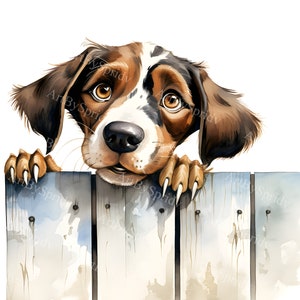 Adorable Dog Illustration PNG Clipart-Cute Beagle Peeking Over Fence Digital Download, Hand-Drawn Puppy Graphic for Sublimation, Stickers