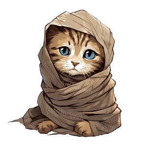Cat Wrapped Like a Mummy PNG Clipart, Halloween Cat Digital Download, Cute Feline Illustration for DIY Craft, Stickers, Printables, T-Shirt