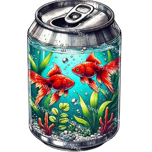 Pesci rossi in lattina di soda Clipart PNG, Clip Art acquario unica, Illustrazione acquario digitale eccentrica per sublimazione, artigianato fai da te e adesivi