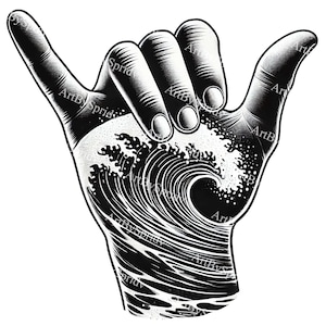 Shaka Hand Gesture PNG Clipart,Hang Loose Wave Clip Art,Surfer Shaka Symbol,Aloha Hand Sign,Beach Vibe Graphic for T-Shirt,Sticker,DIY Craft