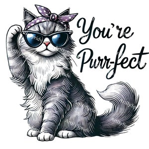 You're Schnurren-fect Katze Cartoon Design niedlich Lustig Transparent PNG für T-Shirts, Becher, Aufkleber, Geschenke, druckbare digitale Clip Art für Katzenliebhaber