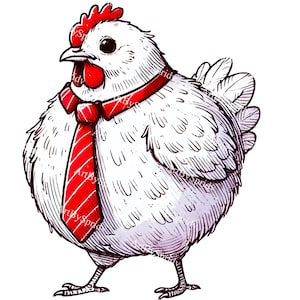 Business Chicken PNG, Professional Rooster Cartoon Clipart, Quirky Farm Animal with Tie Illustration, Office Humor Barnyard Art, Boss Design