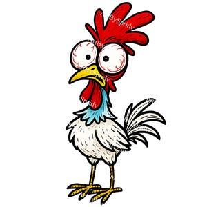 Crazy Chicken PNG Clipart, Hilarious Cartoon Rooster Illustration, Transparent Digital Download for Stickers, Shirts & Sublimation DIY Art