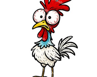 Crazy Chicken PNG Clipart, Hilarious Cartoon Rooster Illustration, Transparent Digital Download for Stickers, Shirts & Sublimation DIY Art