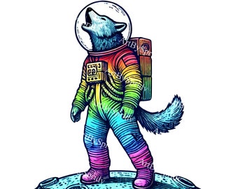 Rainbow Galaxy Wolf Astronaut Transparent PNG Clipart, Space Animal Clip Art Illustration, Cosmic Animal T-Shirt Sublimation, DIY Craft