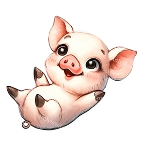 Adorable lindo bebé cochinillo PNG Clipart, acuarela cerdo descarga digital, arte de vivero de animales de granja, ilustración linda, decoración de baby shower