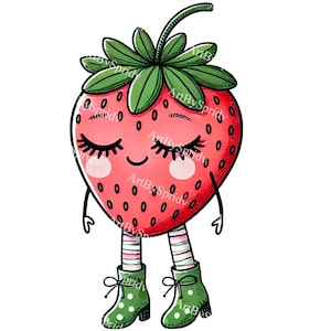 Erdbeer Mädchen PNG Clipart, Kawaii Obst Illustration Clip Art für Kinder, Kinderzimmer Dekor, T-Shirt, Becher Sublimation, Scrapbooking, DIY Handwerk