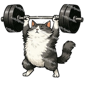 Funny Weightlifting Cat PNG | Cute Strong Cat Transparent Clipart for T-Shirt Sublimation, Gym Stickers, Workout Humor & Fitness Designs